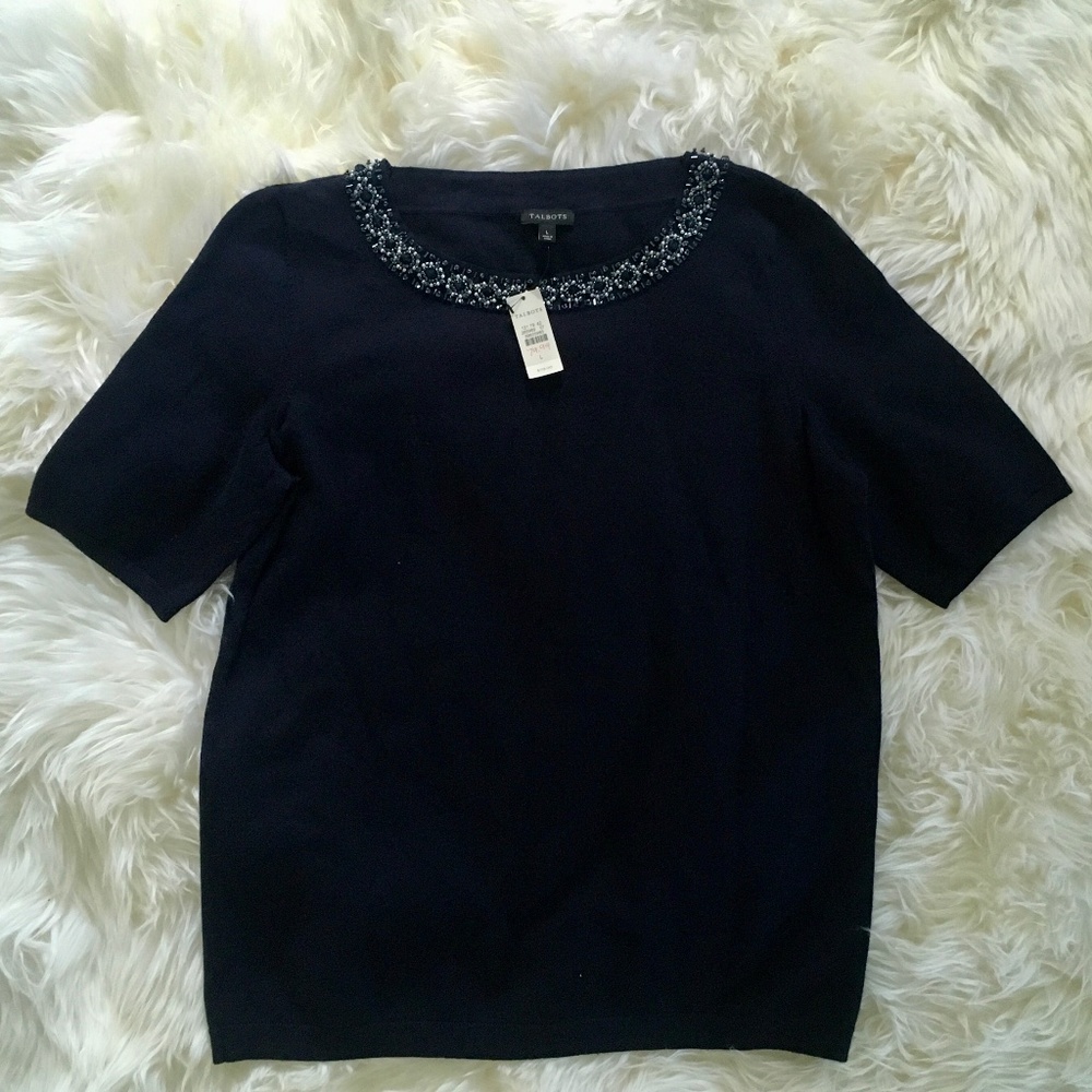 Silk cotton blend jewelled sweater top NWT